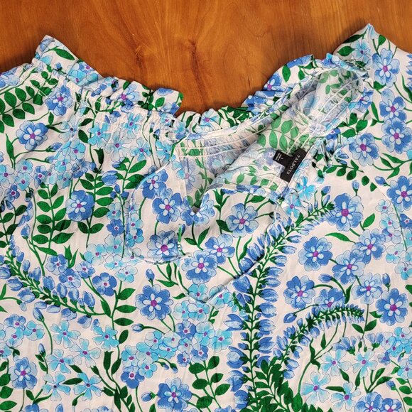 Talbots Blue Climbing Floral Popover Smocked Blouse - L - Picture 9 of 13